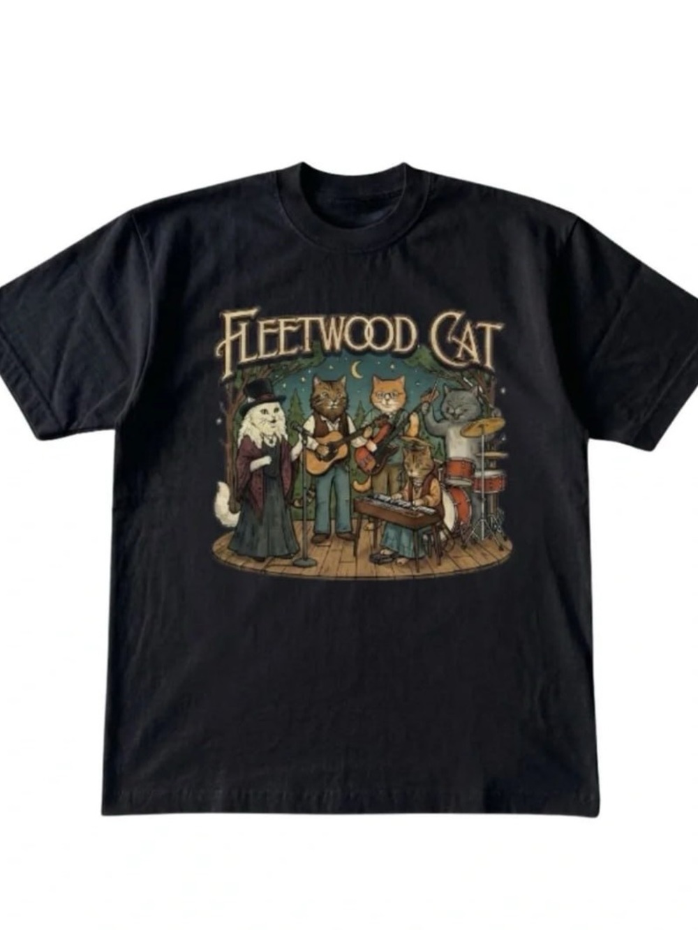 Black 'Fleetwood Cat' Band Graphic Tee
